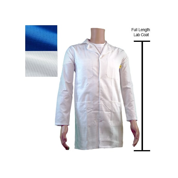 ESD Jacket, Full Length, Lapel Collar, Snap Cuff, 2X-Large, Light Blue